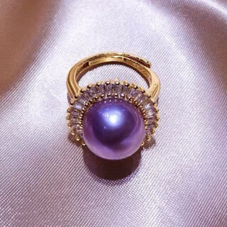 Mhfdo seawater pearl ring 11-12mm large particles round purple edison demon purple temperament edison demon purple round beads