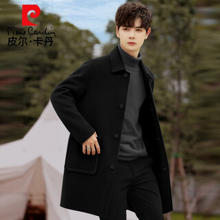 Pierre cardin woolen coat men's mid-length 2025 spring and autumn new thickened double-sided woolen coat woolen windbreaker high-end black m 170