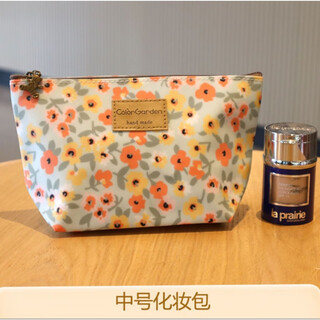 Oimg korean cute printed cosmetic bag small floral waterproof portable cosmetic bag large capacity toiletry bag travel storage bag orange small flower medium cosmetic bag