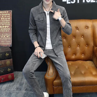 Feni dongjue three-piece men's spring and autumn casual suit, a set of trendy smart clothes, a handsome autumn and winter youth jacket, a gray suit + pants + pure white long sleeves xl