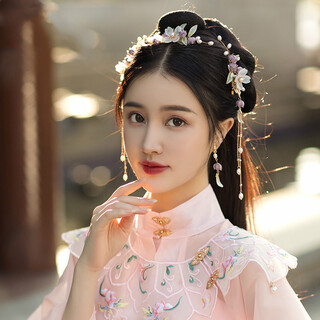 Suyi embroidered hanfu headdress, a complete set of women's ancient style flower side hairpins, ancient fairy tassels, su-step shake hairpins and hairpins, ancient costume hair accessories