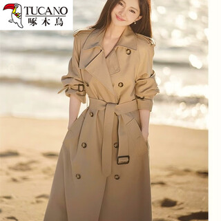 Woodpecker high-end khaki windbreaker jacket for women 2024 new spring and autumn medium and long style small british style korean style popular khaki m 117-128jin jin is equal to 0.5 kg