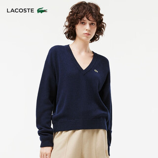 Lacoste french crocodile women's trendy casual v-neck long-sleeved sweater sweater for women | af9554 166/navy blue xs (34)