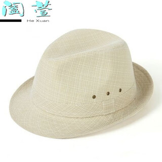 HTKD新品礼帽绅士帽男帽子男春夏中老年遮阳帽亚麻休闲时尚爵士帽礼帽 米色(港澳麻礼帽) 56cm