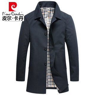 Pierre cardin high-end windbreaker men's mid-length pure cotton 2026 new slim business casual spring and autumn official leadership jacket black xl 180