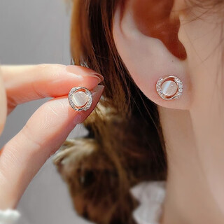 Miao xiu pure silver needle earrings women's imitation cat's eye earrings women's earrings temperament circle exquisite earrings circle cat's eye earrings - rose gold