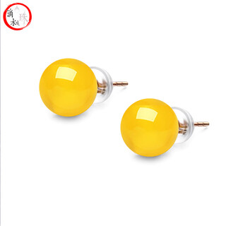 Drops of water form beads, amber earrings, high-quality beeswax round beads, 18k gold earrings, gift for girlfriend, mother, lover, 7.0-8.0mm beeswax + yellow 18k gold earrings