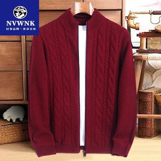 Nvwnk brand 100% pure cashmere sweater for middle-aged men with jacquard zipper thickened animal year red knitted cardigan sweater trend dy2302 burgundy (zipper style) 180/96a (recommended 150-170 jin jin equals 0.5 kg)