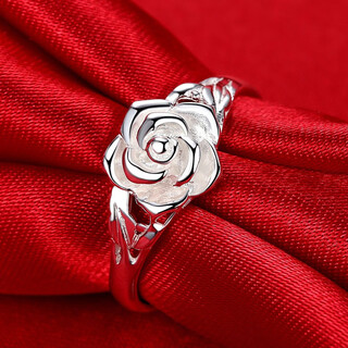 Jiuchangshi 990 sterling silver rose silver ring for women, mother style temperament ring birthday gift for girlfriend, 990 pure silver, opening adjustable