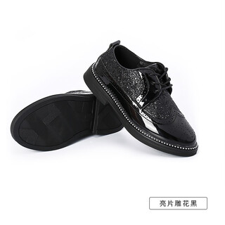 Dingmashi boys' suit leather shoes, medium and large children and teenagers leather shoes, children's dress new performance glossy lace-up cowhide leather shoes, sequined carved black, size 35, inner length 22.3cm