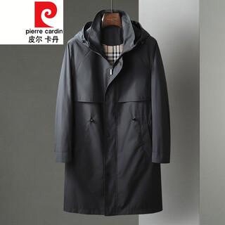 Pierre cardin autumn and winter new middle-aged men's mid-length windbreaker hooded men's business casual handsome coat knitted iron blue m 170