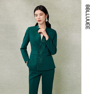 Pink blue wardrobe autumn oriental style bamboo pattern design suit flared pants two-piece set embroidered suit suit 5a1t538 turquoise green m