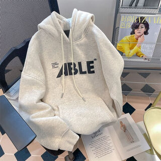 Su yu 100% cotton hong kong style american retro hooded plus velvet thickened sweatshirt men's autumn and winter national fashion loose and versatile jacket pure cotton a1-34-light gray plus velvet xl