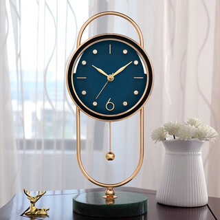 Hanshi (hense) simple light luxury desk clock modern creative living room desk clock office clock desk clock quartz clock hd6957 blue leather clock face