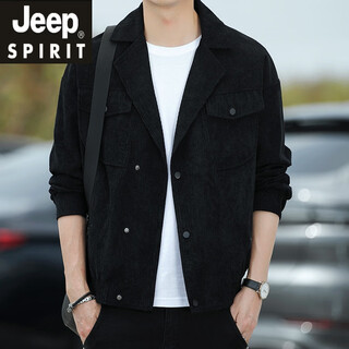 Jeep spirit jeep corduroy suit collar workwear men's jacket coat trendy brand solid color jacket 2025 autumn and winter new lapel zxfs-9861 black m