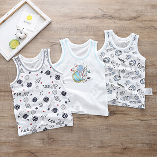 Printed cotton house 3-piece children's vest pure cotton baby boy summer thin breathable bottoming shirt japanese boy cotton top astroman vest 3-piece 100