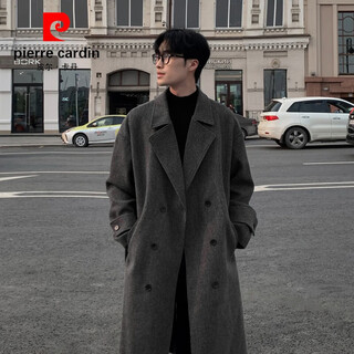 Pierre cardin двубортное удлиненное мужское пальто выше колена, осень-зима, слегка широкое, британский стиль, элитная шерстяная ветровка средней длины на высоком каблуке, модная, темно-серая М
