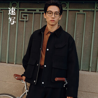 Sketch men's autumn and winter new casual loose lapel wool jacket splicing design fashion trend jacket 001 black s