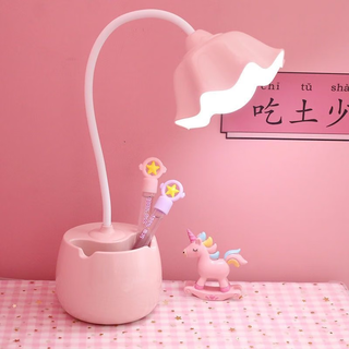 Humian desk lamp for learning girly heart student dormitory rechargeable plug-in cute pen cute pen holder pink flowers