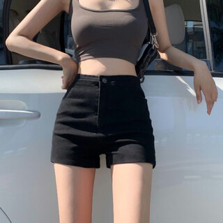 Miao yijia black shorts for women in autumn and winter high waist denim shorts slimming girls hot pants with boots showing long legs hot girl shorts denim shorts black l