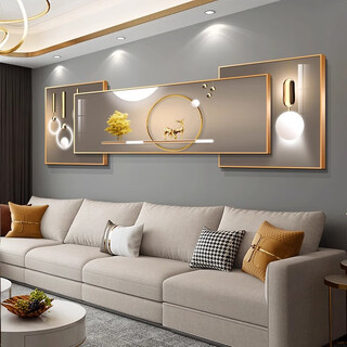 Bifeng modern light luxury living room decoration painting high-end sofa background wall hanging painting atmospheric landscape office overlay painting t11894 gold frame middle 120*40 + left and right 50*50 high-definition textured surface + aluminum alloy frame