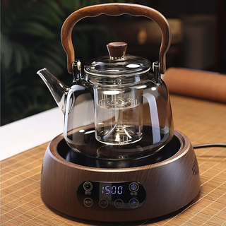Full-degree glass handle kettle household small electric ceramic stove tea maker kettle large capacity insulated glass teapot handle kettle (smoke gray) + kangmi electric ceramics