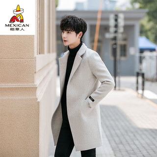 Scarecrow 2024 autumn and winter new men's windbreaker korean style trendy woolen coat casual mid-length woolen jacket men's f3 light gray m suitable 90-105jin jin is equal to 0.5 kg