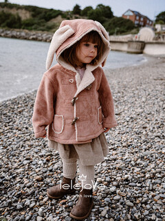 Lele jove nordic style children's suede coat autumn and winter lamb wool cotton clothing baby boys and girls hooded short coat gray pink 110