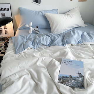 Gudie nordic bed sheets and quilt covers 2-piece set single girl's quilt set solid color dormitory sky blue single and double quilt set double-milk white light blue (1) 150*200 quilt cover