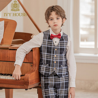 IVY HOUSE常春藤儿童装男童秋季新款  复古蓝西服马甲格纹绅士帅气西装背心 深蓝色 110cm(110/56)