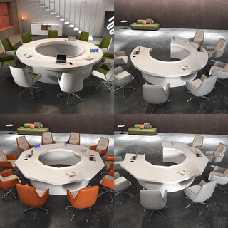 Painted round conference table and chair combination, simple modern office desk, light luxury curved negotiation table, discussion meeting table, customized color and size