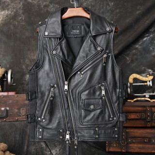 Lee dprre vest cowhide leather jacket men's short cycling heavy motorcycle leather vest trendy black 3xl
