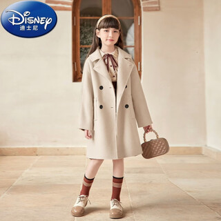 Disney (disney) girls haute couture double-sided cashmere coat 2024 winter new loose version double-sided wool cashmere medium and large children's coat beige 160