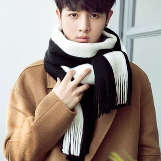 Feisi shimachi scarf men's winter korean version versatile simple new men's scarf wool couple style young student scarf women's black and white boutique bag