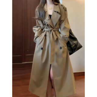 Garnuo khaki trench coat women's mid-length 2025 early spring and autumn new korean style small high-end casual coat khaki m 111-130jin jin is equal to 0.5 kg