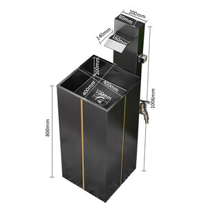 Stainless steel pedestal wash basin outdoor wash basin courtyard floor-standing pedestal basin home balcony outdoor pool black waterfall faucet pedestal basin (black)