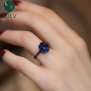 Fat donglai quality tanzanite ring sugar tower women's black gold dark blue zircon fashionable creative ring opening adjustable
