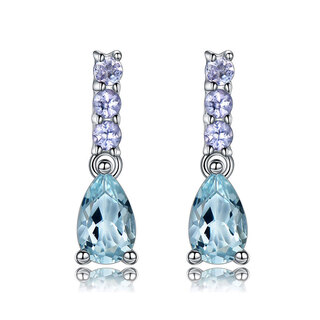 Musi smart water drop tanzanite aquamarine stud earrings 925 silver women's sapphire blue earrings versatile earrings