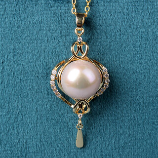 Minol freshwater pearl necklace light pink near round pearl necklace pendant slightly flawed 033