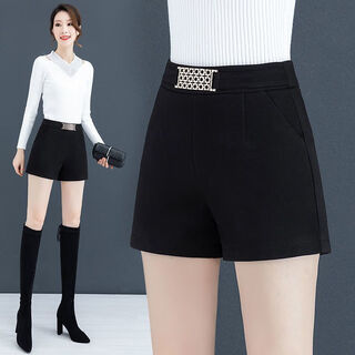 Woodpecker (tucano) woolen shorts women's autumn and winter 2024 new slim loose wide-leg pants a-line outerwear versatile boot pants casual shorts black velvet thickened m (90-100jin jin is equal to 0.5kg)