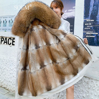 Soem whole mink 2025 new mink fur lining pie jacket female green mink knee-high detachable fur coat coat white shell + light color lining mid-length m