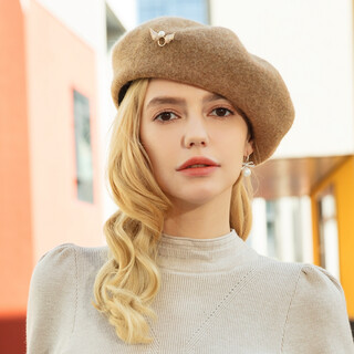 Ee winter beret fashion winter wool beret simple travel shopping casual versatile solid color hat for women mixed coffee color adjustable
