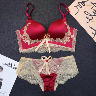 Adore autumn and summer sexy palace style lace bra small breast gathering red underwear women's wireless beautiful back bra set red set 34/75a thin top and thick bottom