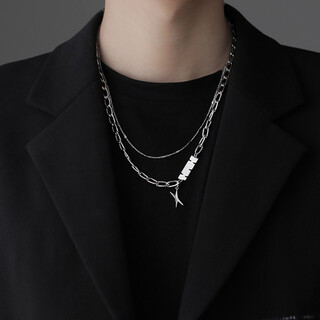 Bjyl double-layer necklace for men's fashionable student letter pendant, versatile clavicle chain, personalized choker, clothing accessories, gift for boyfriend