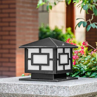 殊亚 柱头围墙灯方形家用大门灯户外门柱灯别墅庭院柱子灯墙头灯防水 18cm黑色铝材-接电款