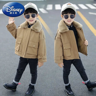 Disney (disney) boys' cotton clothes 2021 new medium and big boys' winter rabbit fur pie overcome children's velvet thickened jacket fashion khaki 8027 pie over 110