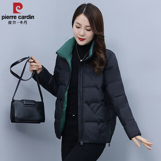 Pierre cardin down jacket women's winter short stand collar 2026 new white duck down warm casual fashionable western jacket women's trendy black xl (recommended 115-130 jin jin equals 0.5 kg)