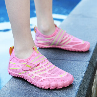 Pksaq children's beach shoes wading swimming mountain climbing outdoor hiking rafting diving shoes outdoor river tracing shoes snorkeling five fingers w23 pink 34