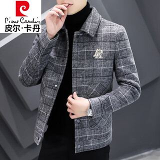 Pierre cardin high-end autumn and winter woolen jacket men's short casual woolen woolen jacket men's thickened cashmere woolen trendy knitted style 2905 gray style regular 4xl
