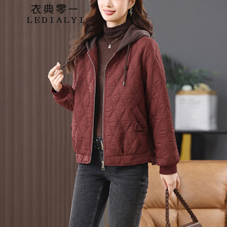 Ledialyi fashion hooded middle-aged quilted baseball jacket for women 2025 winter new high-end casual thin cotton jacket maroon m (recommended 95-120 jin jin equals 0.5 kg)